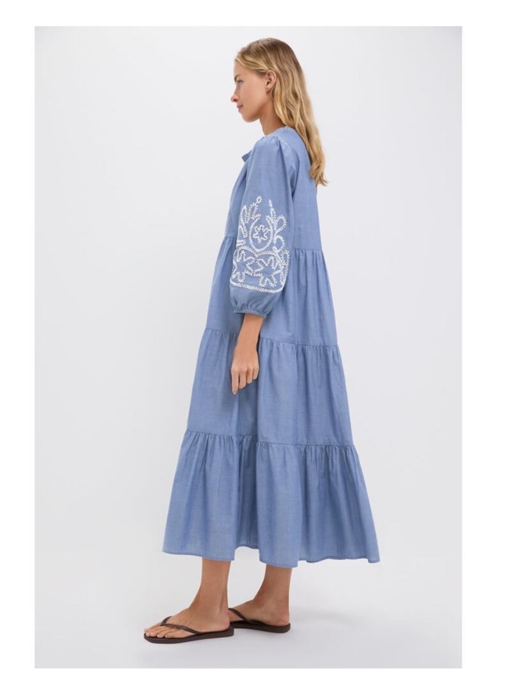Tuckernuck Embroidered Chambray Long Sleeve Salty Paloma Caftan Sz S - Picture 3 of 15